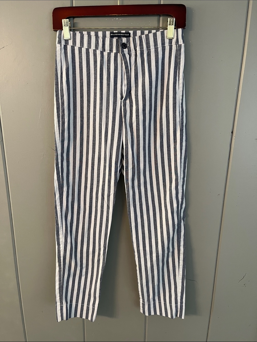 Brandy Melville Striped Pants White Blue Nautical Preppy Y2K Trendy Summer